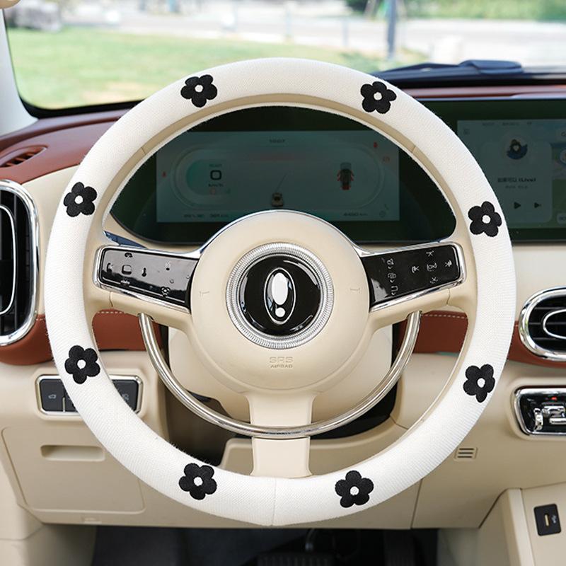 Decoration Knitted Styling Interior Accessories Product Universal Car Cute Daisy Flower Steering Wheel Cover Car Interior
