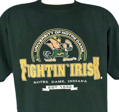 Vintage 90-talls UNIVERSITY OF NOTRE DAME FIGHTIN’ IRISH T-skjorte S fotball hip hop
