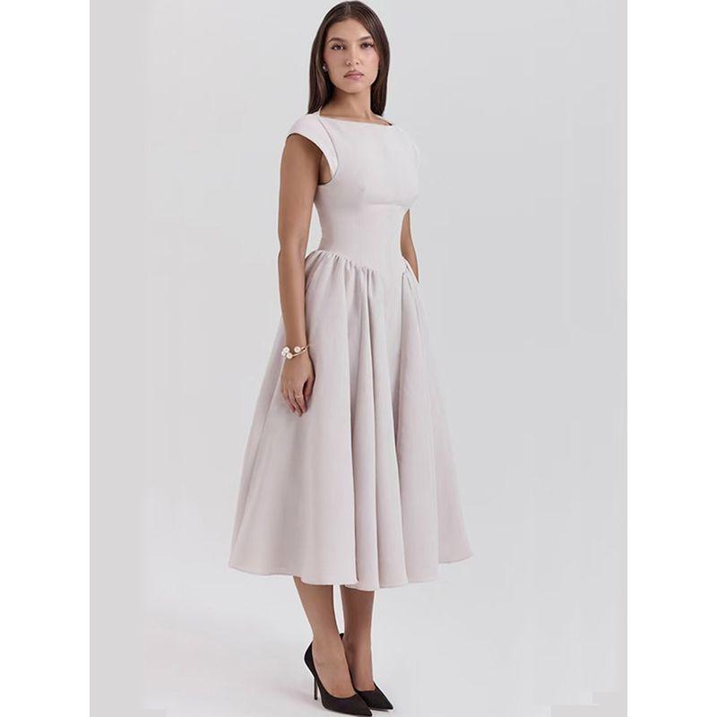 Retro Famous House of the Same Style Elegant Temperament French style Sexy Backless Mid-Length Sleeveless Dress Women