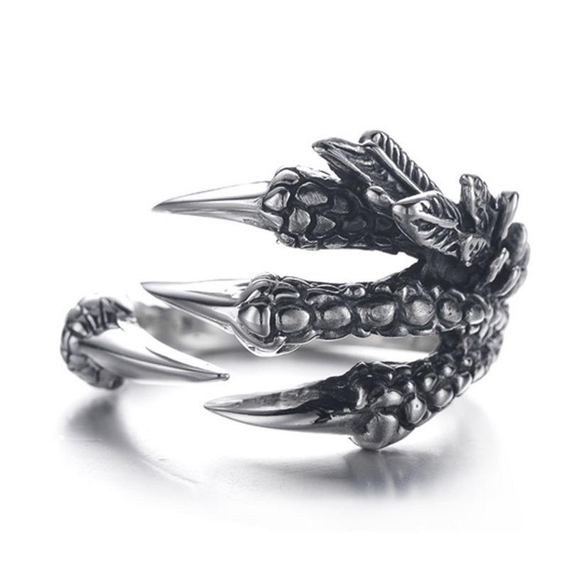 Personalized Retro Punk Animal Rings: Dragon & Eagle Claw Designs for Men