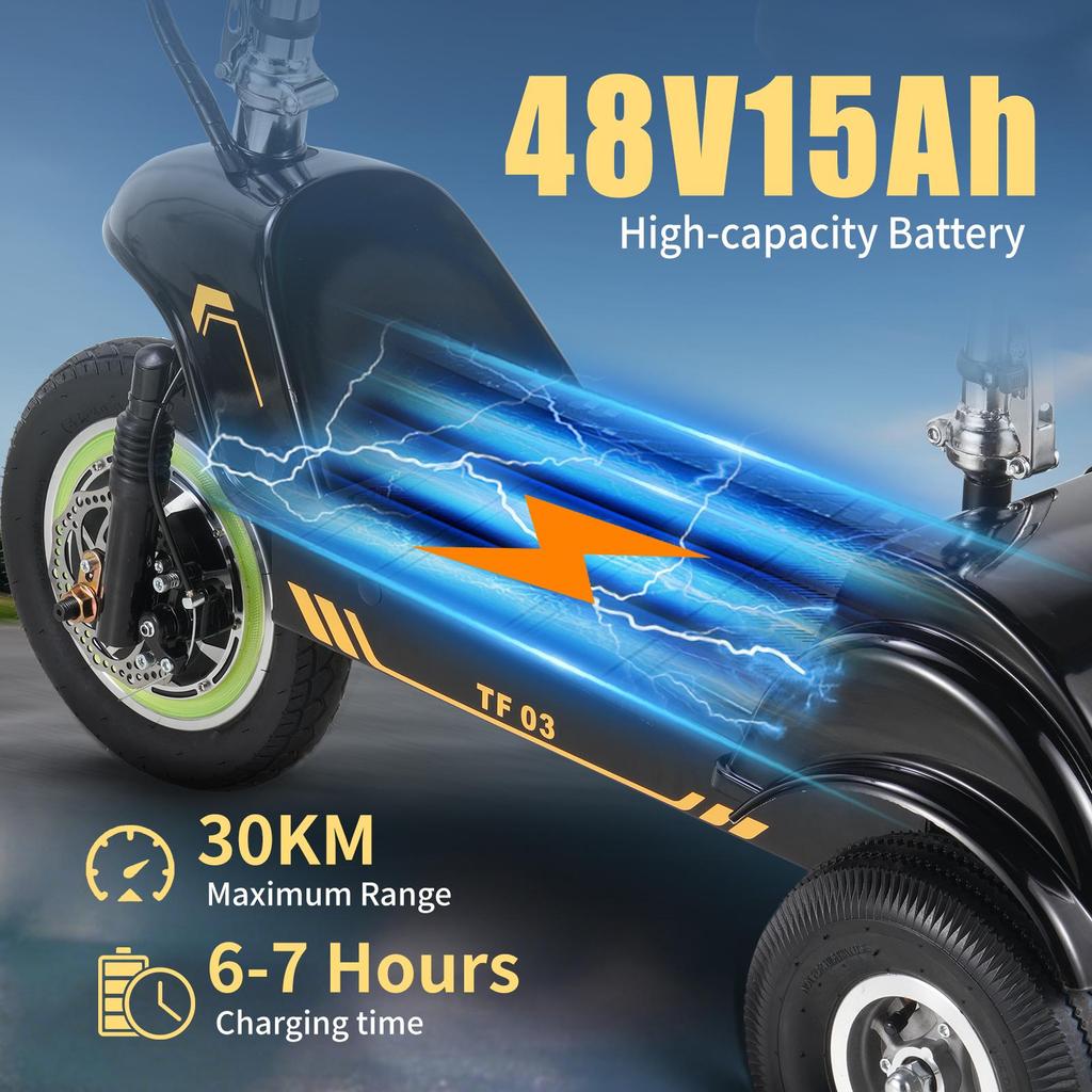 Three-wheeled Electric Scooter Twofish TF03 500W Motor 48V15Ah Battery 30km/h Max Speed 30km Max Range