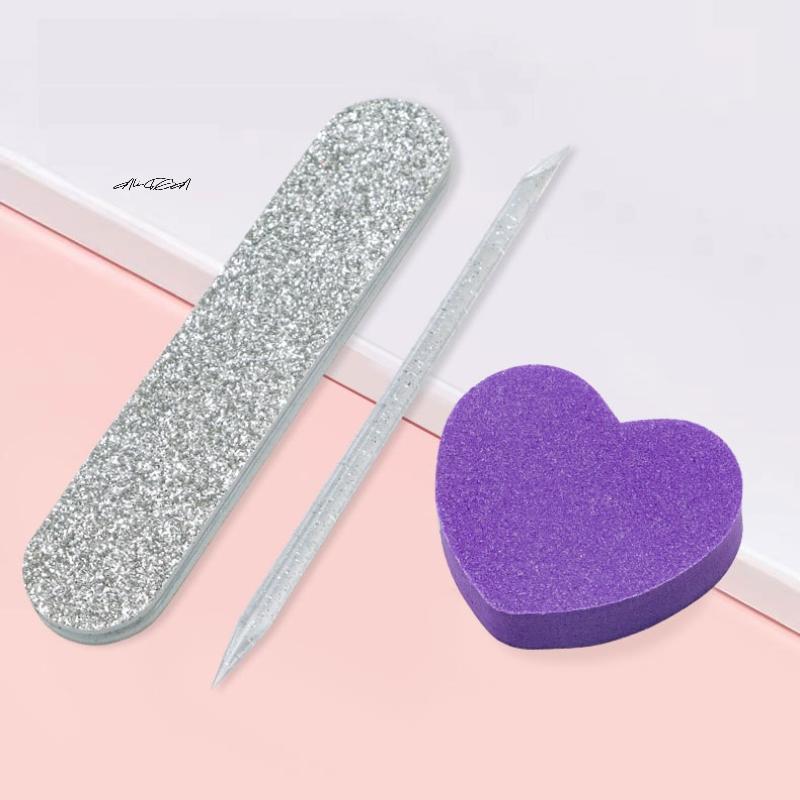 Glitter Nail Care Kit 8/12 Pcs with Heart-Shaped Buffer Crystal Rod Double-Sided File for Nail Art And Pedicures