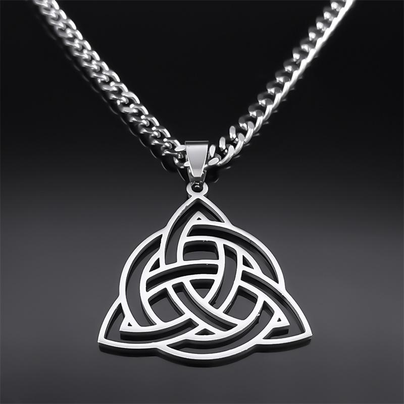 Witch Celtic Knot Triquetra Trinity Hollow Necklace Women Stainless Steel Men Amulet Necklaces Jewelry Nudo De Bruja N3217S03