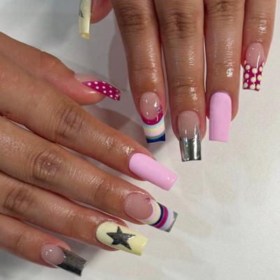 1 Set Damen Press-on Nägel Mandel Französische Spitze Aufklebbare Lange Falsche Nägel Vollabdeckung Klebe auf Falsche Nägel DIY Maniküre Zubehör