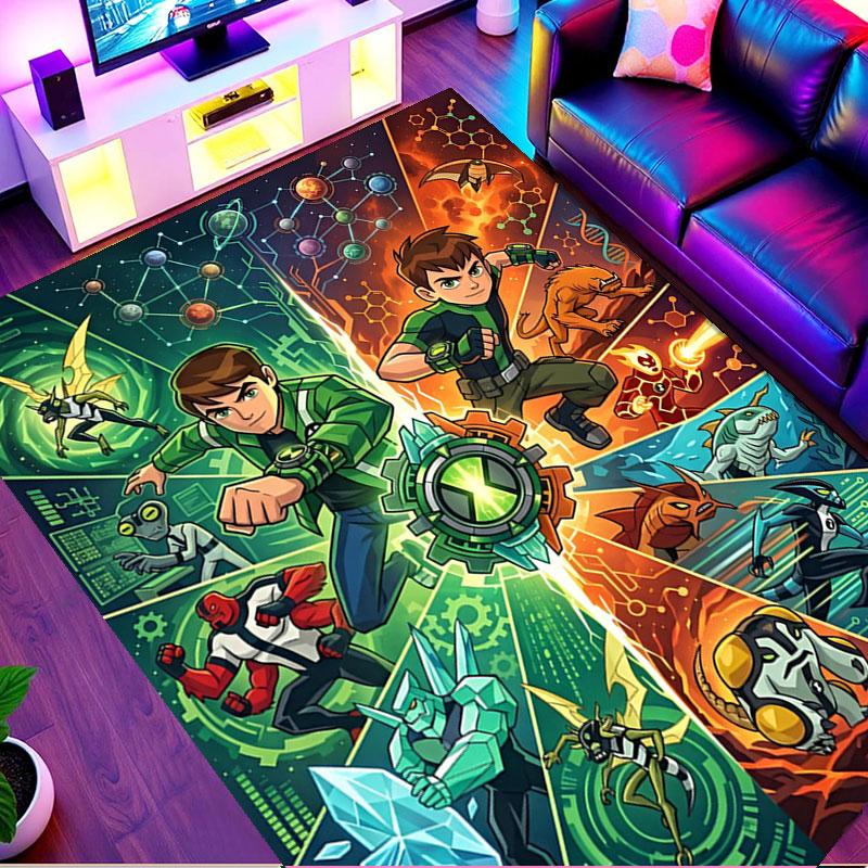Ben 10 Cartoon Print Rug, Washable Floor Carpet, For Entryway Dorm Laundry Room Office Study, Home Decor Birthday Christmas Gift
