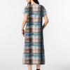 Women's Summer Retro Print Dress Short Sleeve Beach Dress With Pockets Casual V-Neck Hem One Side Slit Dress