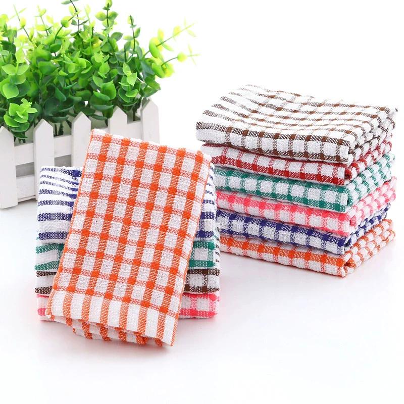 6Pcs 26x40cm Cotton Kitchen Tea Towels Absorbent Lint Free Catering Restaurant Plaid Cloth Dish Towels
