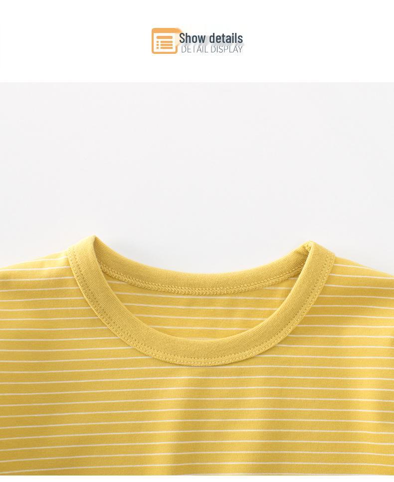 2026 Summer Boys' Korean Style Striped Lycra Cotton Round Neck T-shirt
