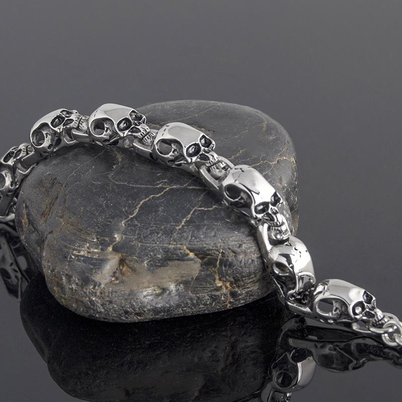 Solid Stainless Steel Men's Bracelets Punk & Hippe's 9MM Skulls Ghost Chain Bracelet Men Masculine Halloween Jewelry Accessories