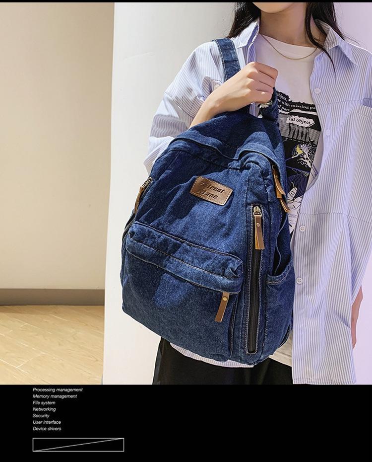 Zaino Moda Nuova Moda Tendenza Semplice Zaino Grande Capacità Resistente Borsa in Denim Studente Universitario Scuola Superiore Scuola Media Zaino