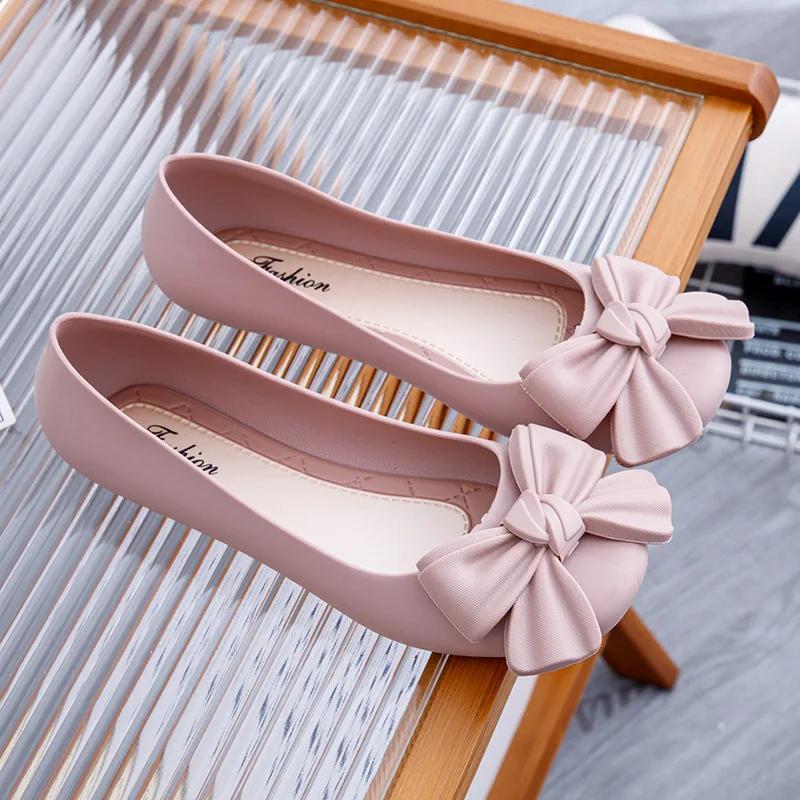 Fashion Fashion New Women's Comfortable Sandals Solid Color Bow Flat Shoes Summer Outer Wear Casual Bag Heel Flat Round Toe Sandals
