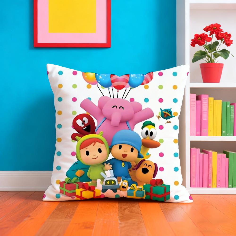 Cartoon Cute P-Pocoyo Pillow Case Plush Fabric Soft Double-Sided Printed Sofa Warm Winter Home Gift Cushion Cover
