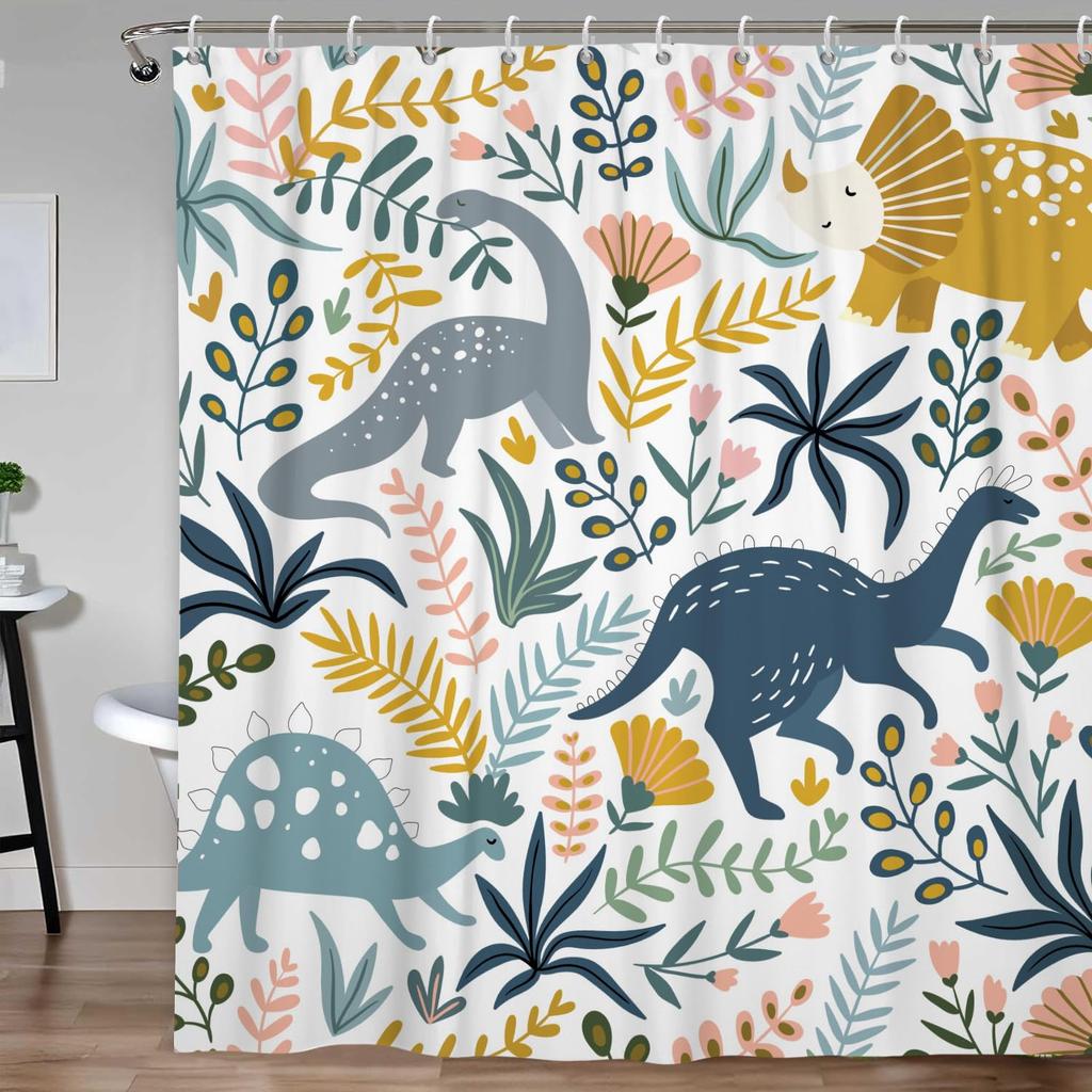 Cartoon Dinosaur Shower Curtain Bath Screen Kids Bathroom Curtains Waterproof Polyester Home Decoration with Hooks