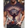 Men's Casual Breathable T-shirt, Short-sleeved Cartoon Animal Print T-shirt, Plus-size Baggy T-shirt for Summer