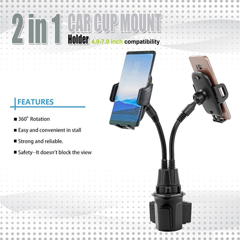 Universal 2 In 1 Car Cup Mount Holder Phone Holder 360 Degree Rotation Telescopic Clamp ArmAdjustable Base