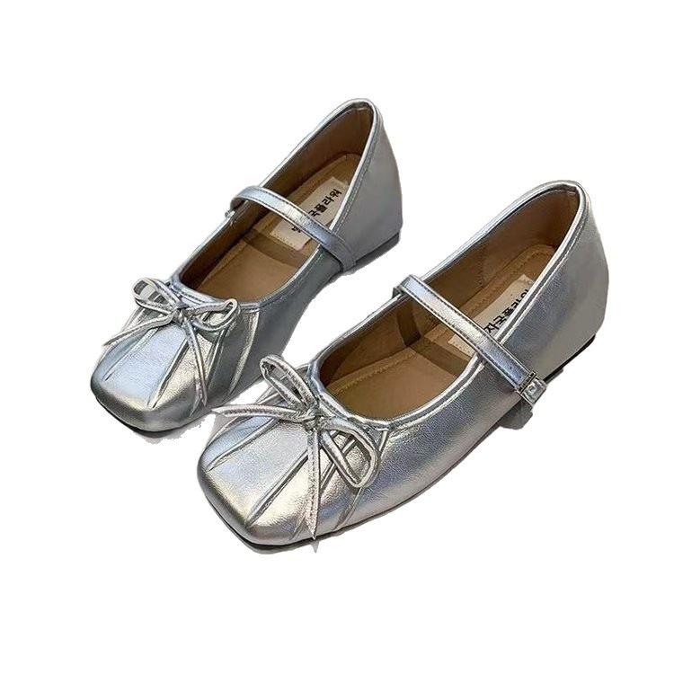 Bow Inner Height Increase Ballet Single Shoes Women's Summer 2025 New Soft Sole Word with Shallow Mouth Evening Mary Jane Shoes