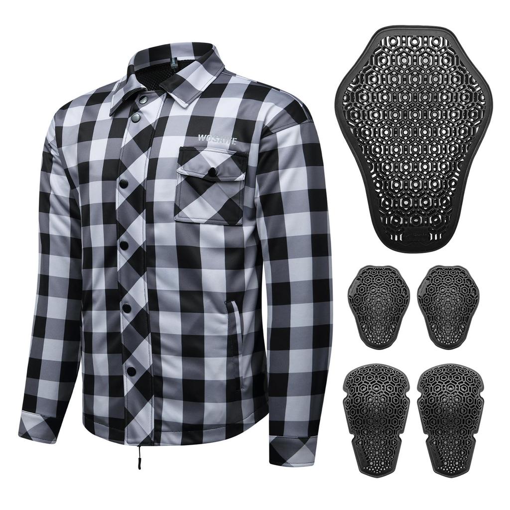 Wosawe Unisex Retro Motorcycle Armored Shirts Winter Thermal Fleece Motorcycle Jacket with Back Shoulder Elbow Protector