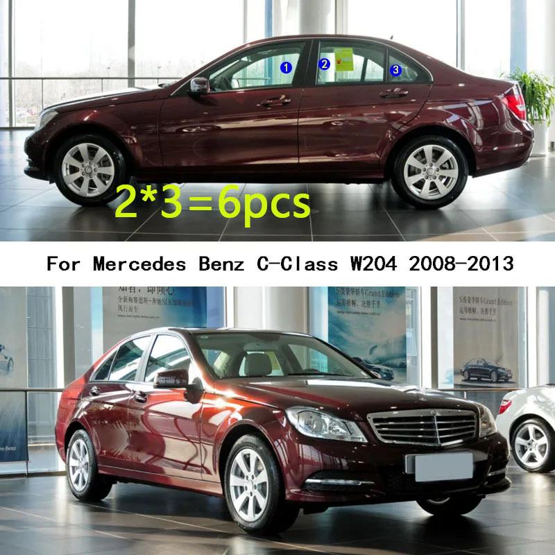 Car TPU/Glossy Mirror Pillar Post Cover StickersAccessories 6pcs For Mercedes Benz C-Class W204 2008 2009 2010 2011 2012 2013