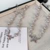 Trendy and cool double-layer gray pearl beaded star necklace, female niche stacked wearing removable pearl long collarbone neck chain