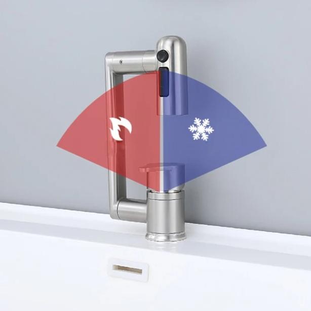 Foldable Bathroom Basin Faucet Stream Sprayer Hot Cold Water Tap Stainless Steel Mixer Wash Tap Aerator 360° Rotation Swing Arms