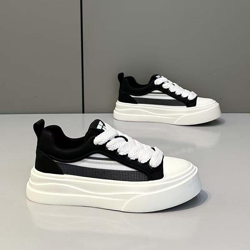 New casual versatile low-top breathable mesh men's shoes trendy men's fashion white shoes thick baseplate shoes
