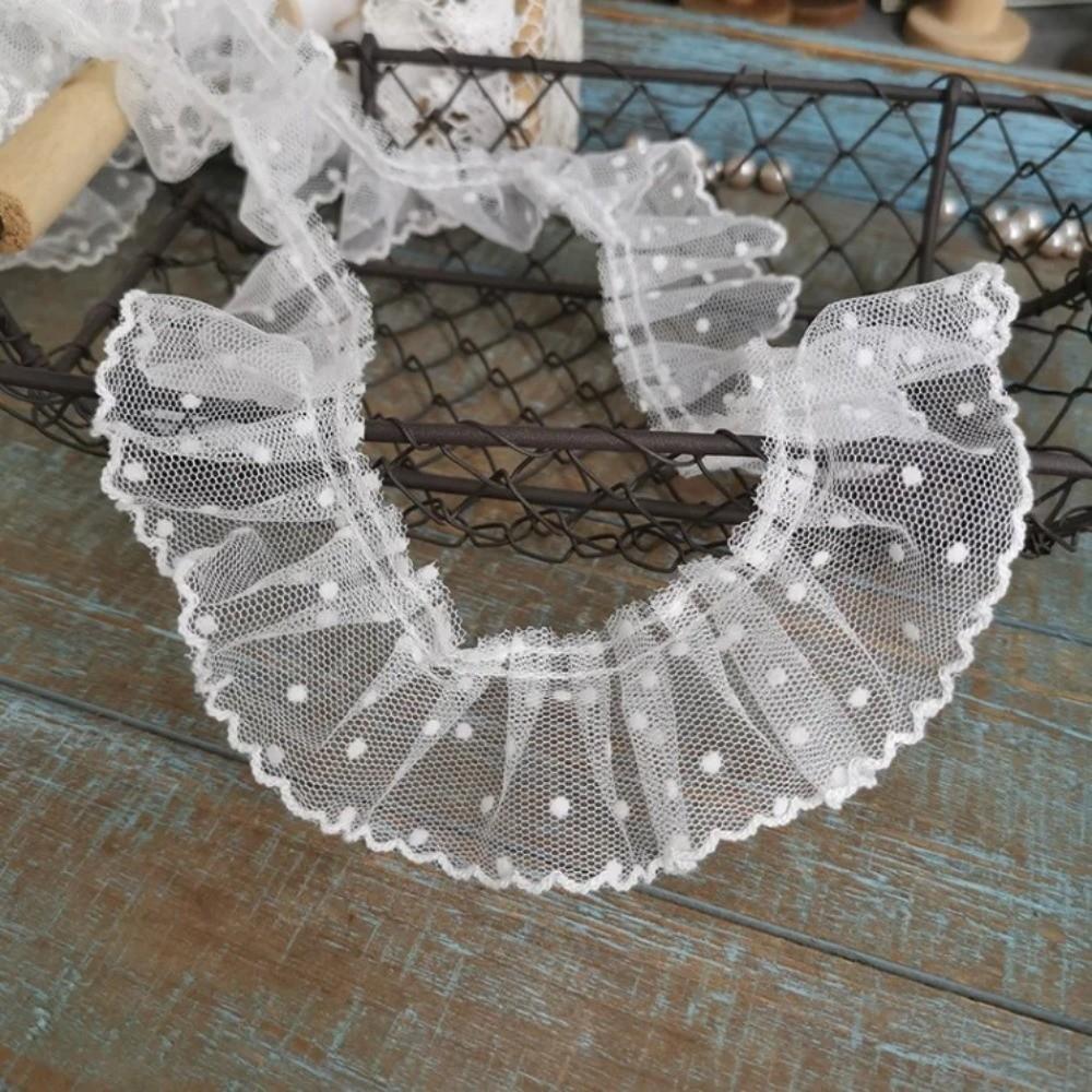 Elegant Pleated Lace Trim Black/White Polka Dot Mesh Ribbon Lace Fabric Ribbon Cuffs