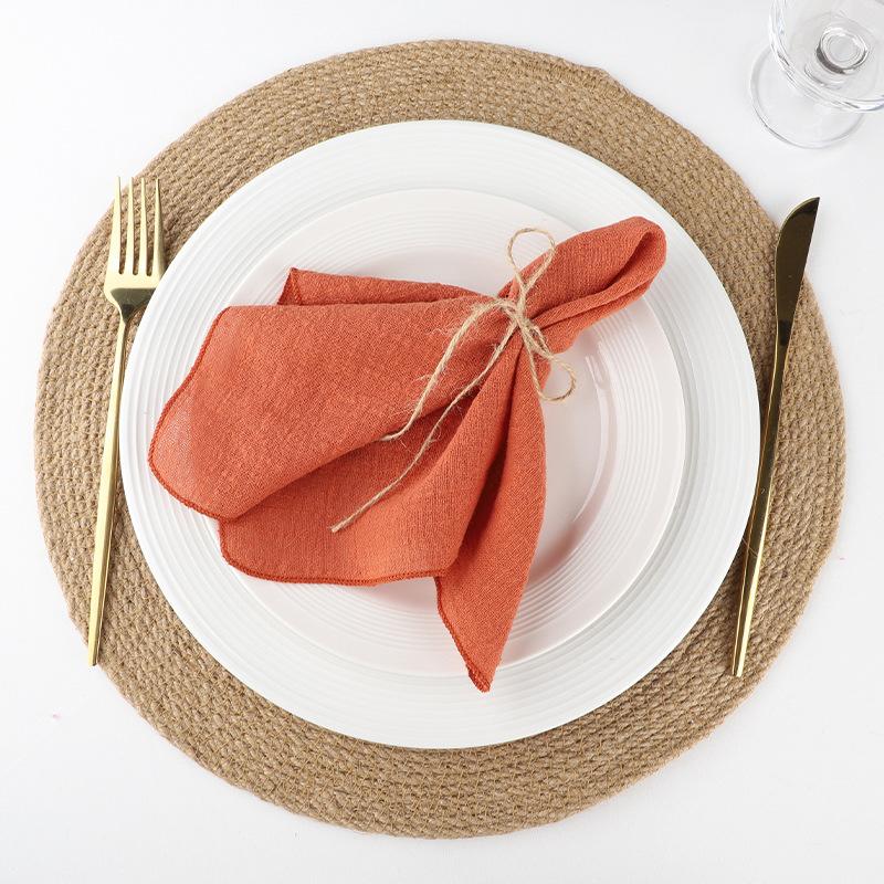 4PCS Pure Cotton Napkins Ins Style French Lock Edge Napkins Party Western Table Towels Decoration Fabric (Without Hemp Rope)