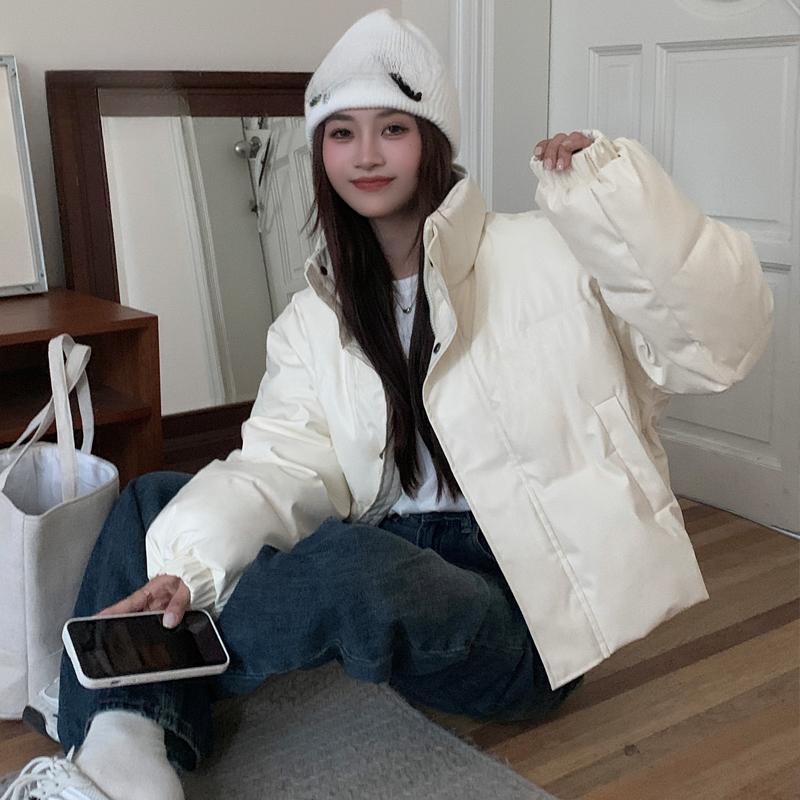 European and American Short Cotton-padded Coat Women's 2025 Winter Loose Slimming Thickened PU Leather Bread Coat