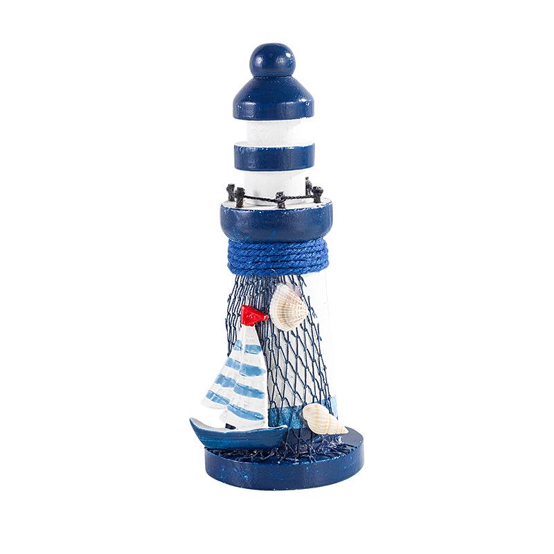 Středozemní styl Oceánský Dřevěný Mini Maják Ornament – 13cm Domácí Dekorace Řemeslný Dárek