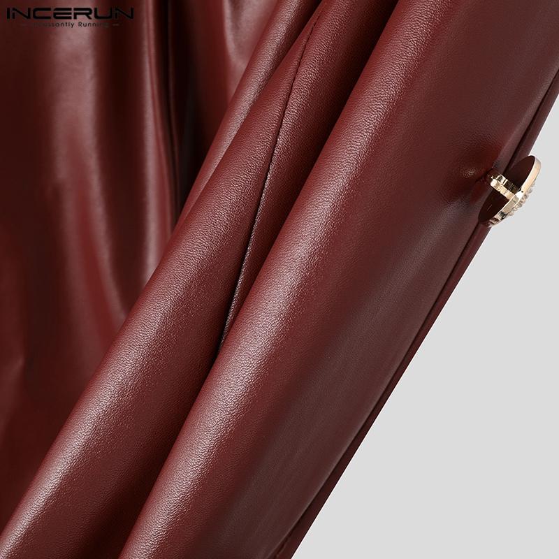 INCERUN Men Zipper High Waist PU Leather Pants Casual Long Trousers with Pockets