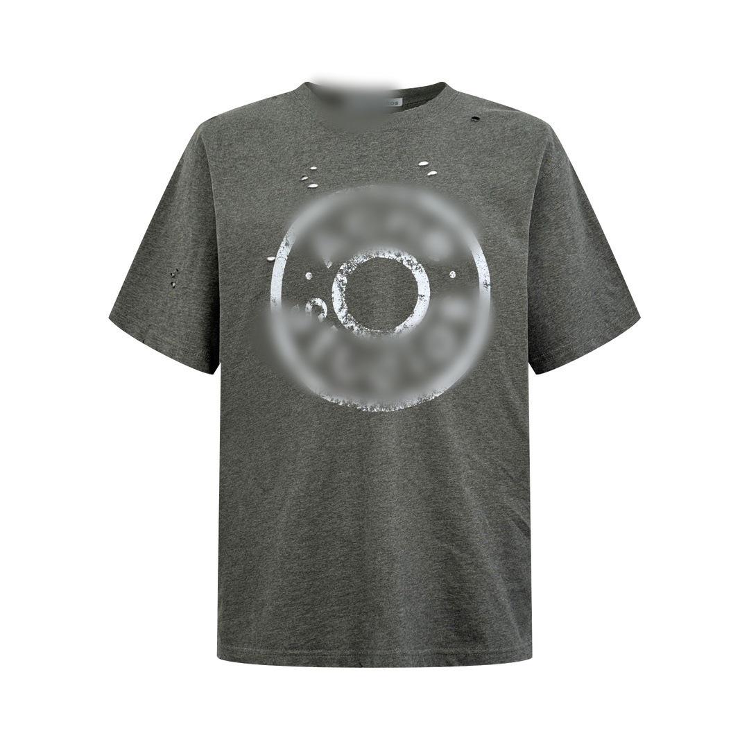 Unisex Vintage Blurred Letter Print Round Neck T-Shirt M