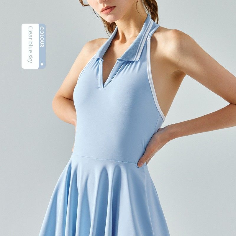 With Chest Pad Fake Two-Piece Fashion Tape Tennis Dress Nude Feel Fabric Dance Badminton Sports Two-Piece Suit Women
