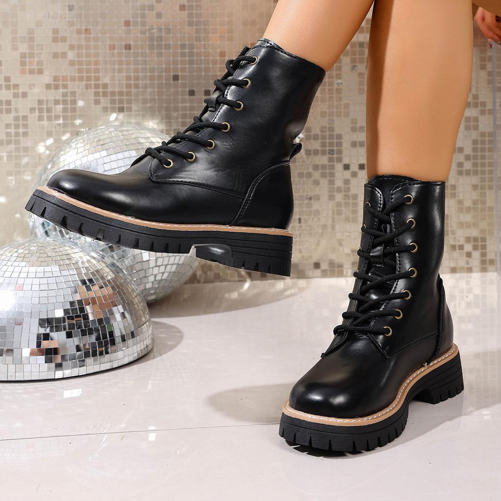 Fashionable and Versatile Martin Boots Women's British Style Lace-up Retro Style Round Toe Boots Women's New 2025 Fall/winter Style