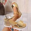 Fashion Golden Open Toe Wedge Sandals Women 2025 Summer Fashion Buckle Strap High Heel Sandales Woman Platform High Heels Women's Shoes