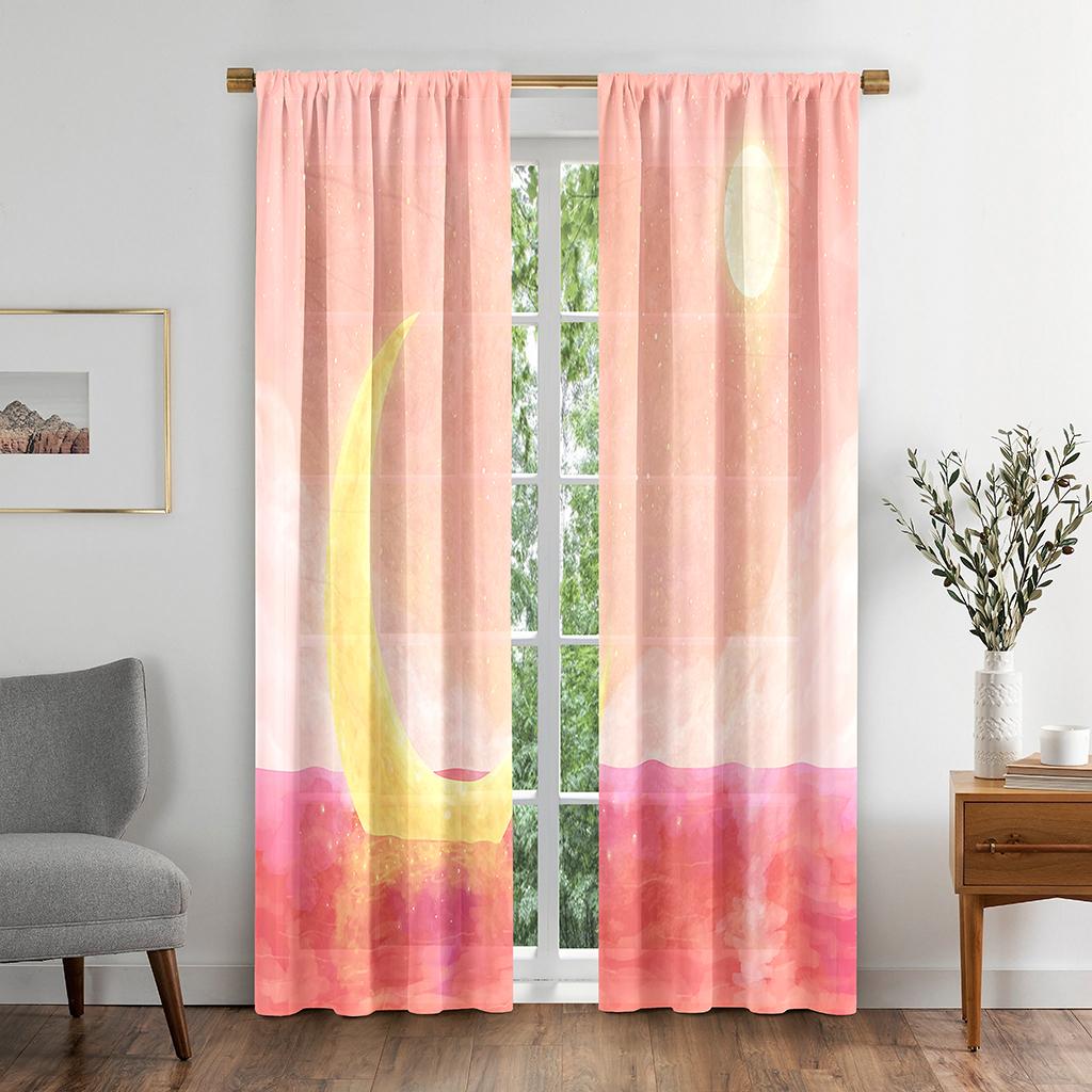 Natural Colorful Dreamy Moon Sky Cloud Window Curtains In Kids Bedroom Living Room Hall Treatments Kitchen Decor Drapes Blinds