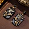 Enamel Relief National Style New Chinese Plum Blossom Earrings Medieval Vintage Gorgeous Retro Old Earrings