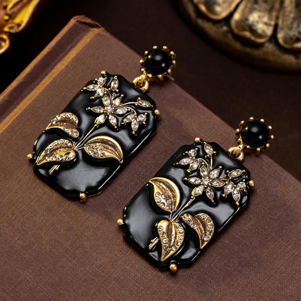Enamel Relief National Style New Chinese Plum Blossom Earrings Medieval Vintage Gorgeous Retro Old Earrings