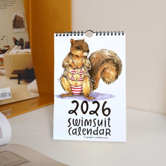 2026 Cute Animals Swimsuit Wall Calendar 12-Month Hanging Planner Funny Animal Theme Calendar for Home Office Classroom Use