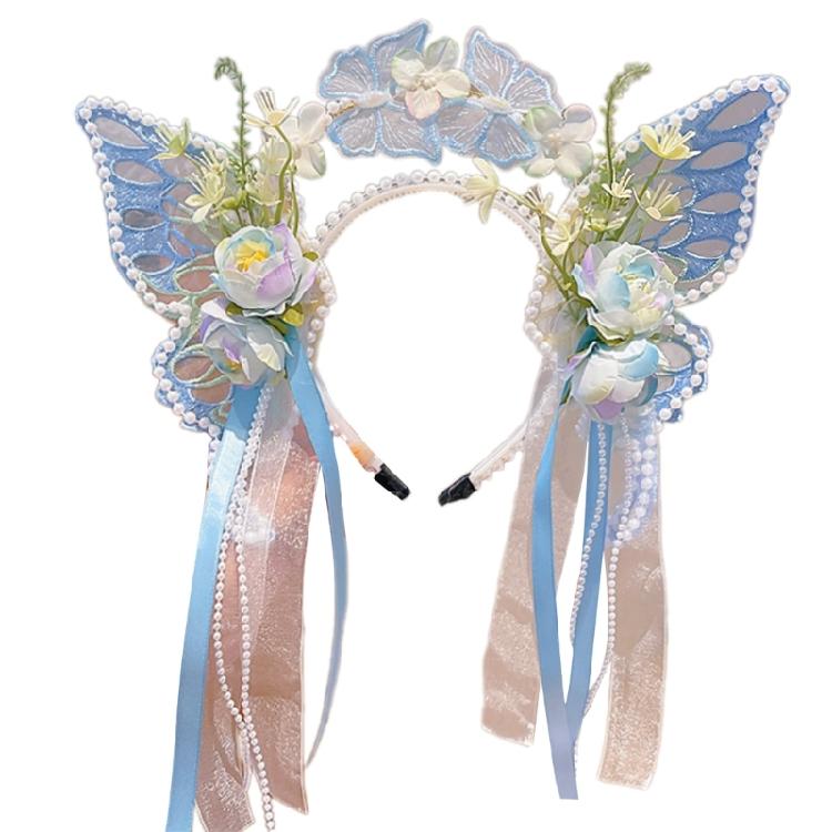 Pearls Headband Butterfly Ribbon Pageant Prom for School Play Stage Props
