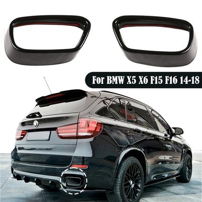 2PCS Car Exhaust Pipe Cover Tail Throat Stainless Steel Black For M Sports Version BMW X5 F15 2014-2018,X6 F16 2015-2018