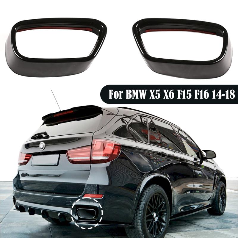 

2PCS Car Exhaust Pipe Cover Tail Throat Stainless Steel Black For M Sports Version BMW X5 F15 2014-2018,X6 F16 2015-2018