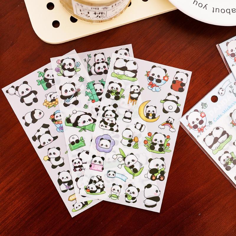 Kawai Stationery Cartoon Panda Stickers Student Cute DIY Guka Hand Account Material Girl Heart Cup Decoration School Supplies