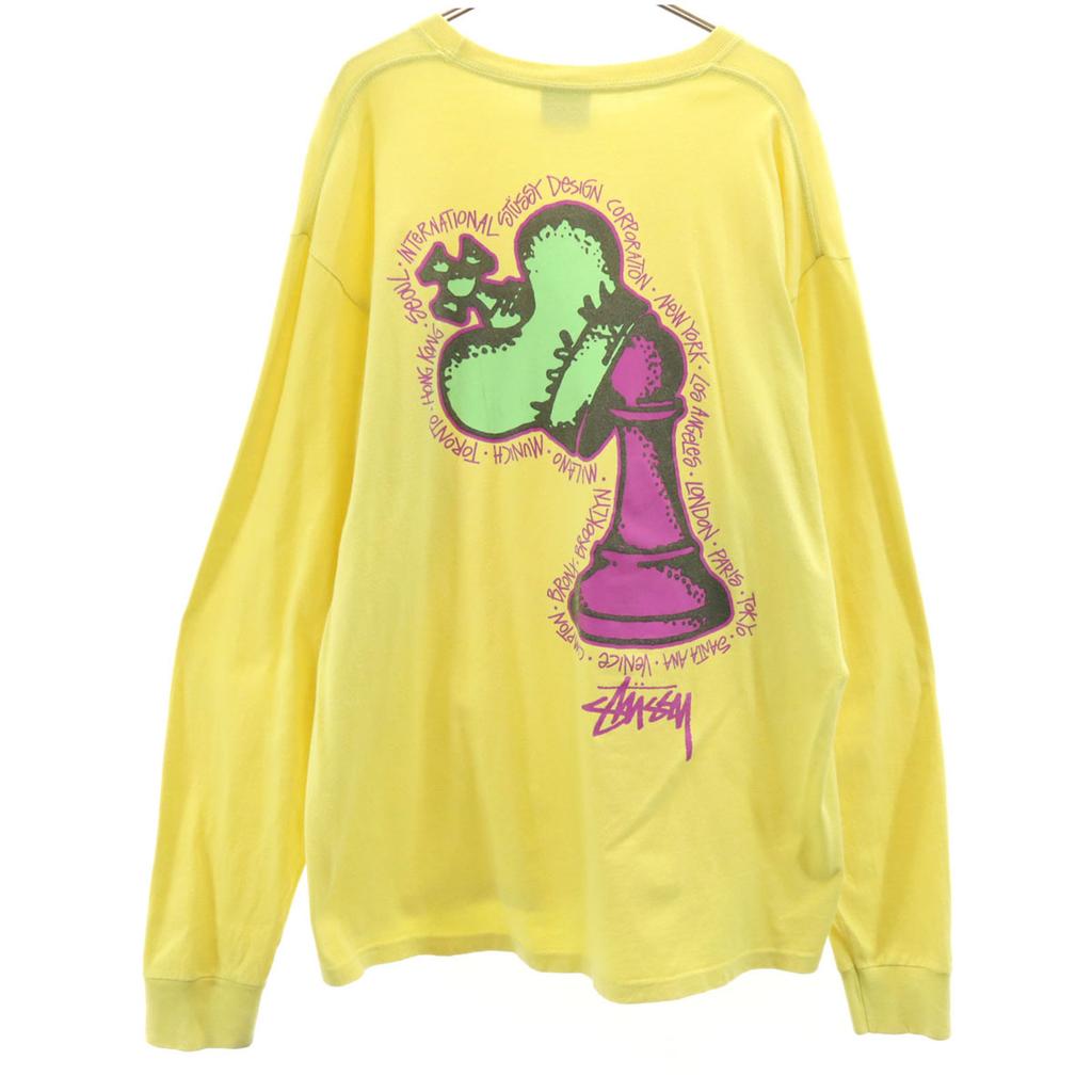 STUSSY Back print Long sleeve T-shirt L yellow Ron T Men's Used