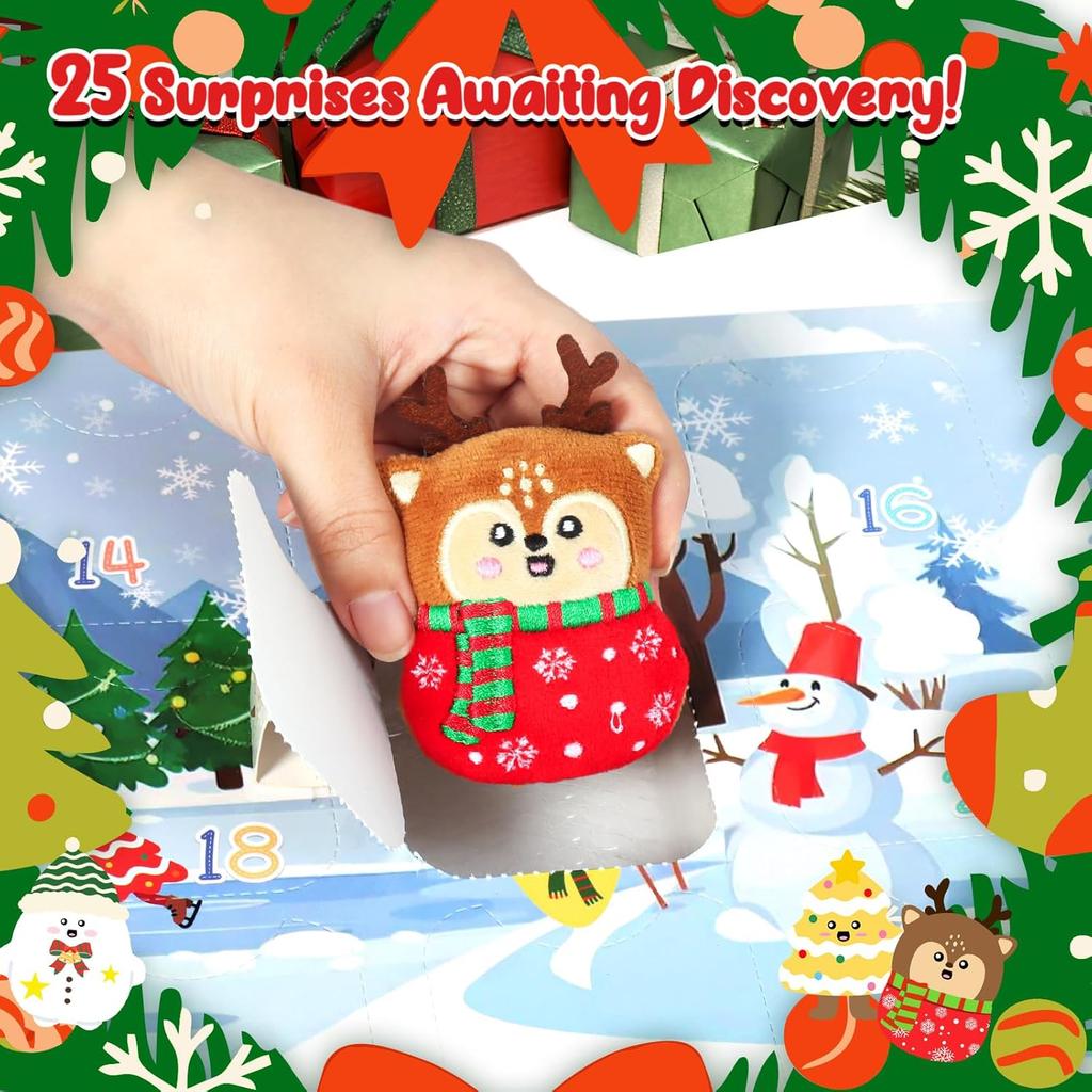 Advent Calendar 2025 Kids, Mini Plush Advent Calendar with 25 PCS Cute Emotional Plushies, Christmas Stocking Stuffers & Holiday Gifts for Kids, Teen