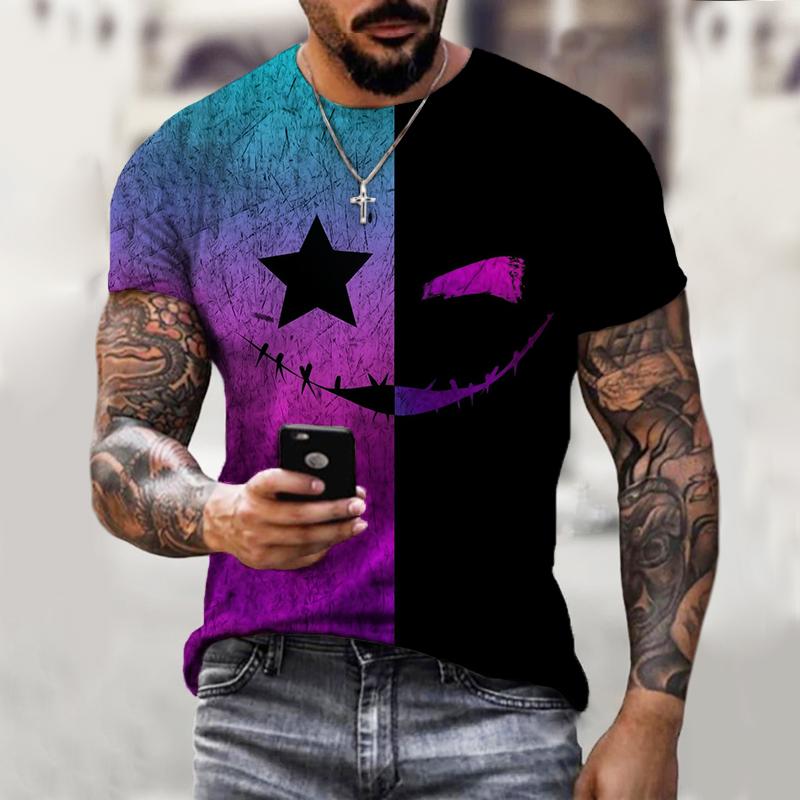 Summer Round Neck 3D Cartoon Monster Graphic Print Top Fashionable Casual Hip Hop Short Sleeved Men's T-shirts