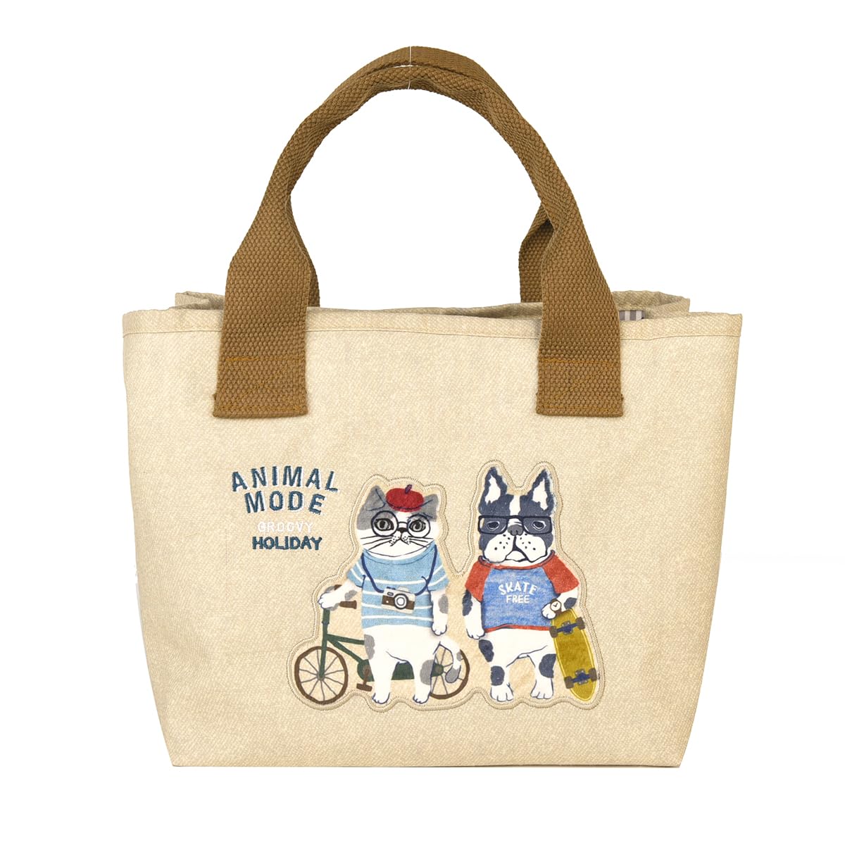 

Kusguru Japan Women s Small Animal Mode Tote Bag with Lid, Beige, Size 258039