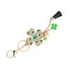 Lucky Four Leaves Clover Crystal Keychains Car Keyring Women Tassel Bag Buckle Pendant(Green)