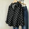 European and American New Polka Dot Fashion Temperament Long-sleeved Shirt, Lapel Retro Loose Casual Commuter Top