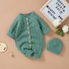 Autumn Winter Baby Rompers Hats Set Solid Color Knitted Jumpsuit Soft Boneless Bodysuit Boys Girls Crawling Suit Infant Clothes