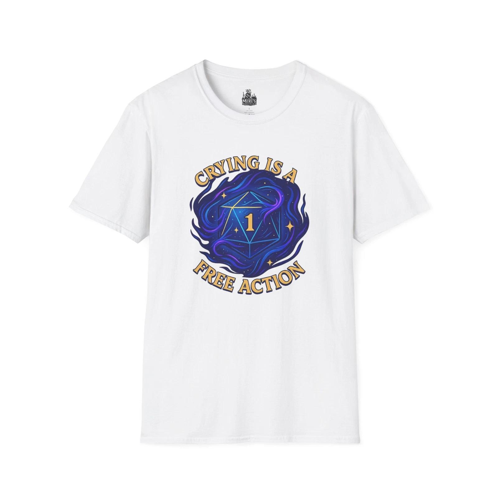 Vibrant Crying Is a Free Action DND Soft Cotton T-Shirt, Funny D20 Dice TShirt XL